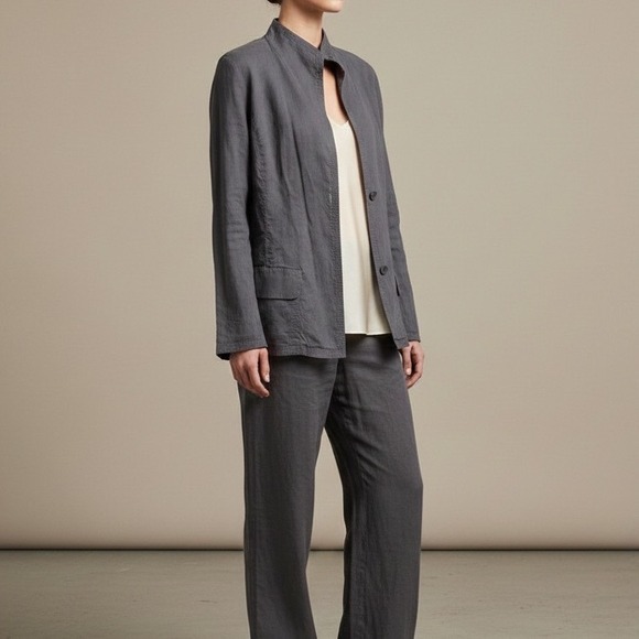 Eileen Fisher Jackets & Blazers - Eileen Fisher Gray Linen Blend Open Front Jacket Lagenlook Chic Workwear sz M